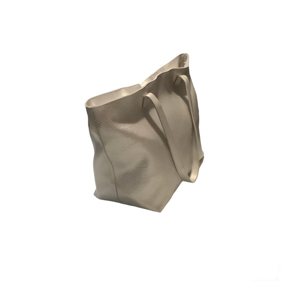 BATH AND BODY WORKS SILVER METALLIC TOTE BAG/ Embossed, Oversized,Double Handle - Picture 2 of 11